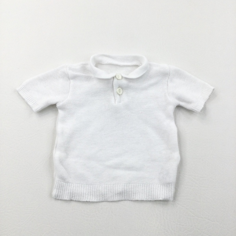 White Texture Lightweight Short Sleeve Jumper with Collar - Boys 0-3 Months