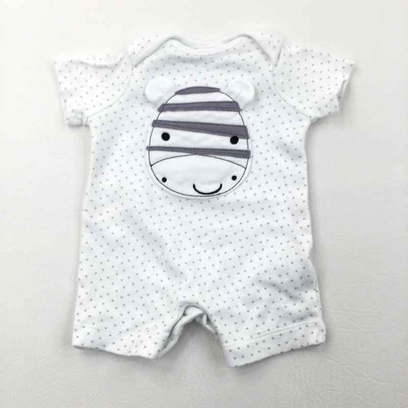 Zebra Appliqued White Romper - Boys/Girls Newborn
