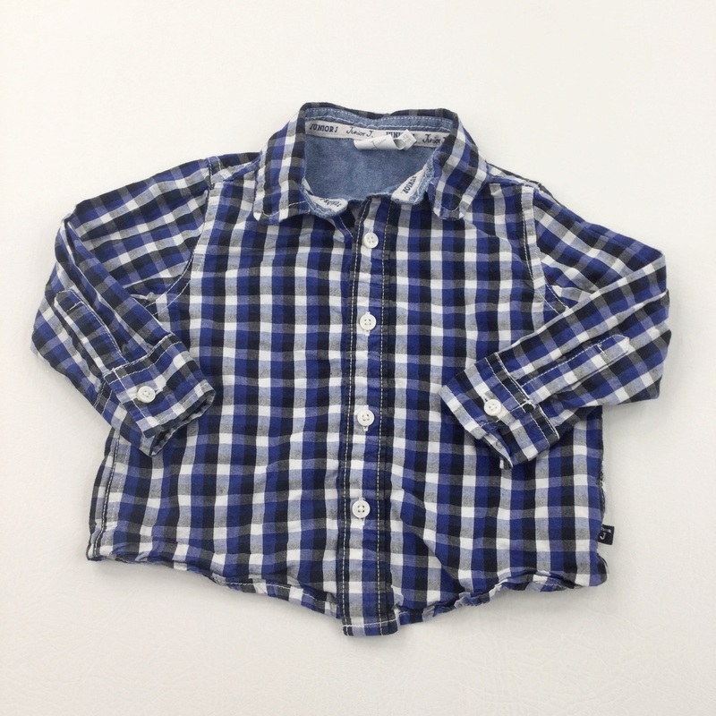 Blue, Black & White Checked Cotton Shirt - Boys 9-12 Months