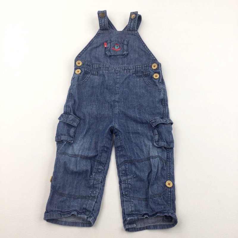 Boat Motif Mid Blue Denim Dungarees - Boys 12-18 Months