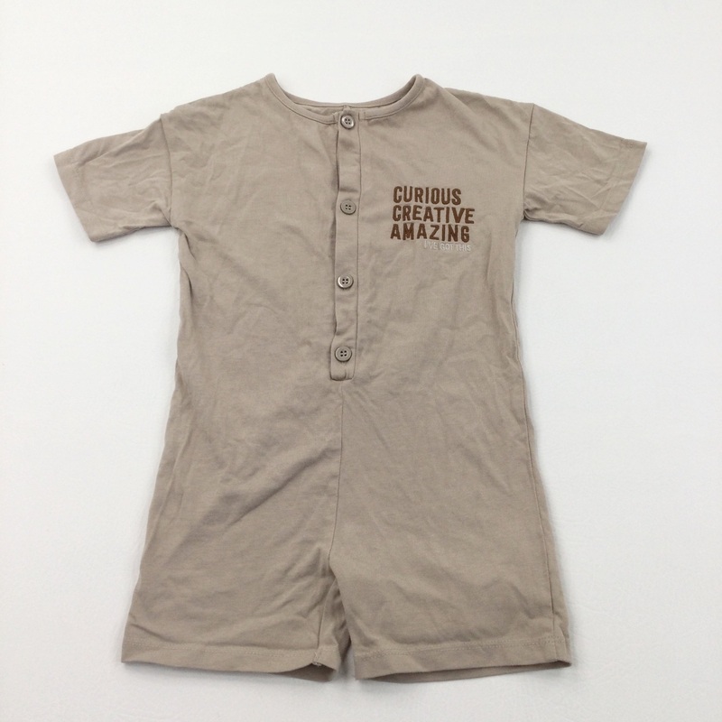 'Curious, Creative, Amazing' Beige Jersey Romper - Boys 18-24 Months