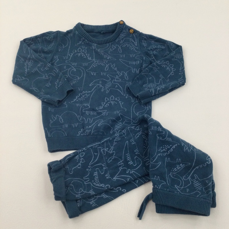 Dinosaurs Teal Lightweight Knitted Tracksuit Set - Boys 12-18 Months