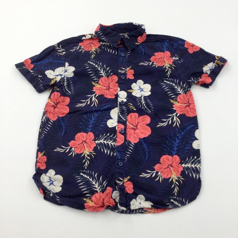 Flowers Red & Navy Cotton Shirts - Boys 6-7 Years