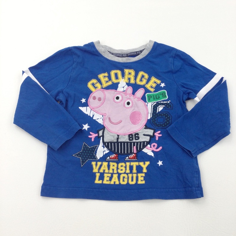 'George Pig's Varsity League' Peppa Pig Blue Long Sleeve Top - Boys 3-4 Years