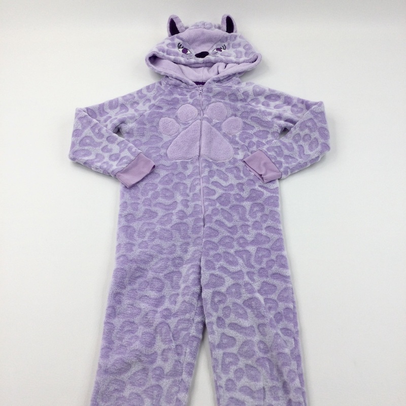 Leopard Lilac Fluffy Fleece Onesie with Hood & Ears - Girls 6-7 Years