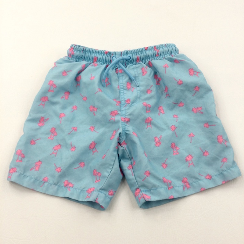 Palm Trees Pink & Blue Swimming Shorts - Boys 6-7 Years