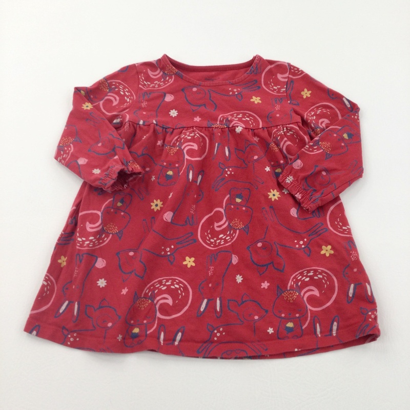 Rabbits, Deer & Squirrels Red Jersey Dress - Girls 12-18 Months