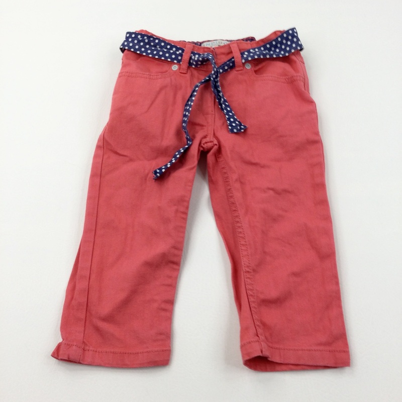 Red Cotton Chino Shorts / Cropped Trousers with Adjustable Waistband - Girls 8 Years