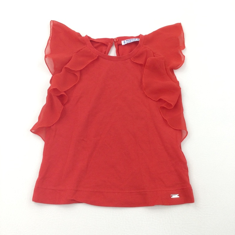 Red Short Sleeve Blouse with Frill Detail - Girls 3 Years
