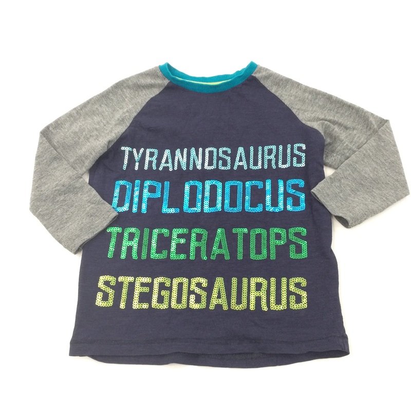 Sequins Dinosaurs Navy & Grey Long Sleeve Top - Boys 2-3 Years