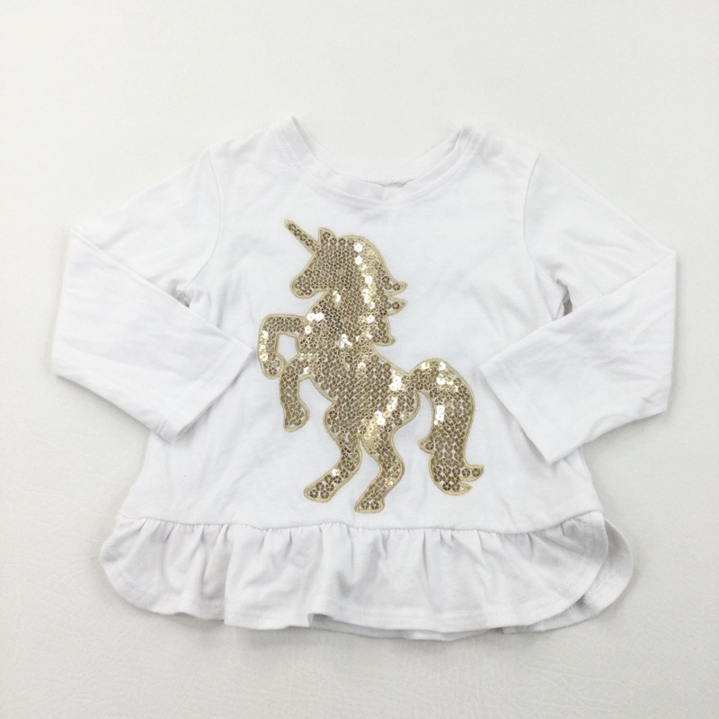 Sequins Unicorn Gold & White Jersey Tunic Top - Girls 12 Months