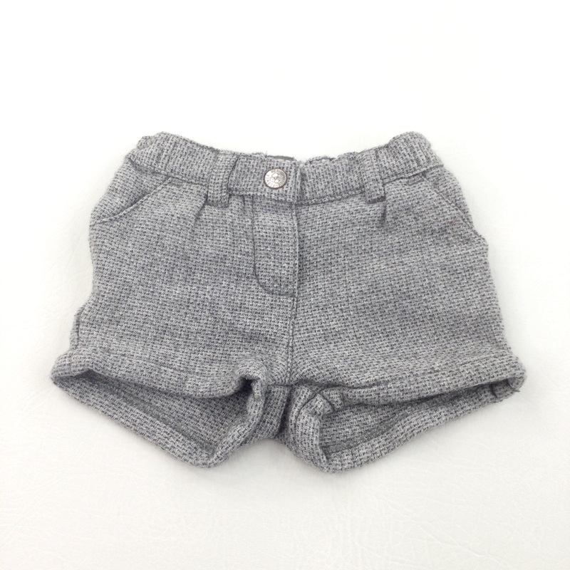 Textured Grey Woollen Shorts with Adjustable Waistband - Girls 9-12 Months