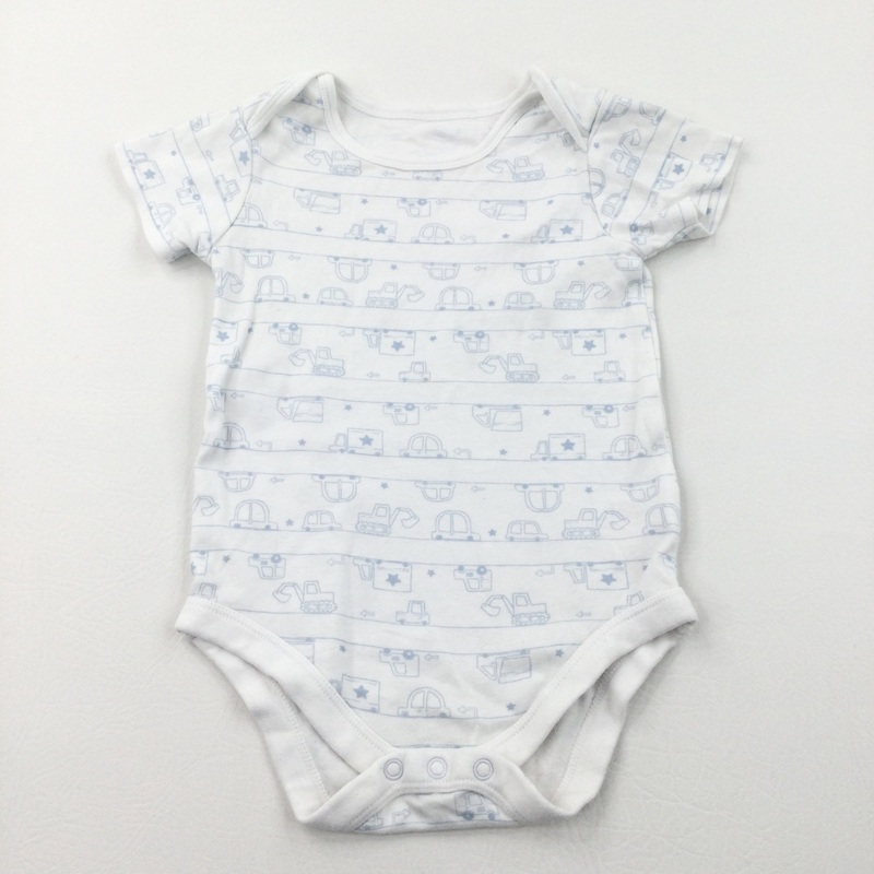 Vehicles Blue & White Short Sleeve Bodysuit - Boys 18-24 Months