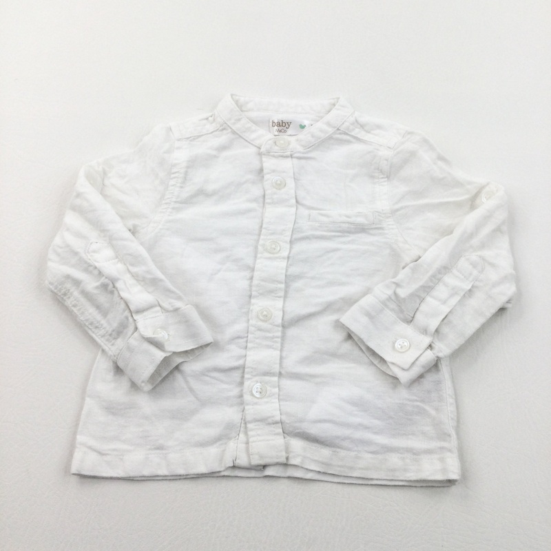 White Cotton Collarless Shirt - Boys 9-12 Months
