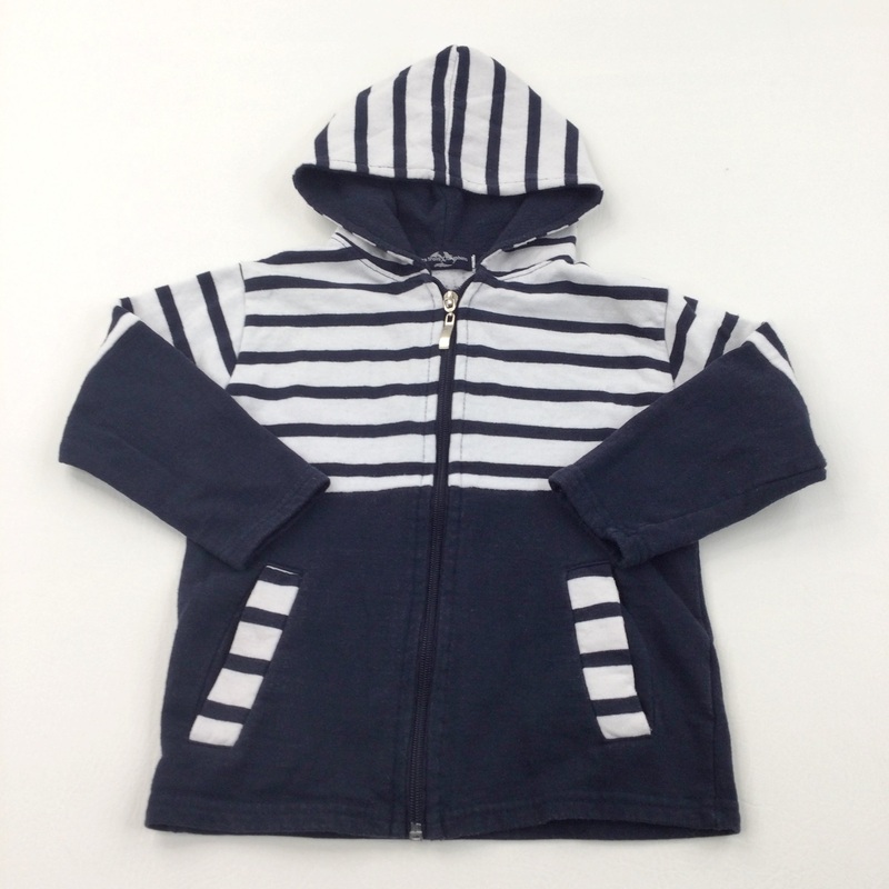 White & Navy Striped Hoodie Sweatshirt - Boys 2-3 Years
