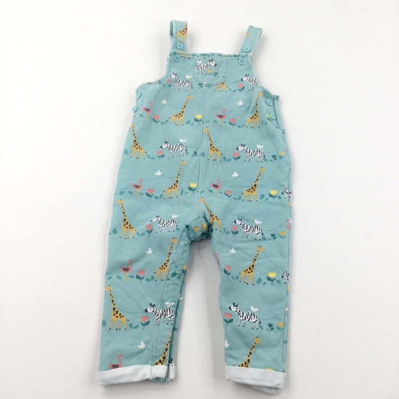 Wild Animals Light Green Jersey Dungarees - Girls/Boys 9-12 Months