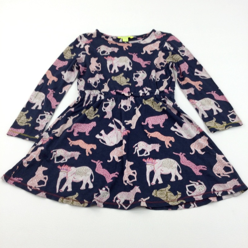 Wild Animals Pnk & Navy Jersey Dress - Girls 7-8 Years