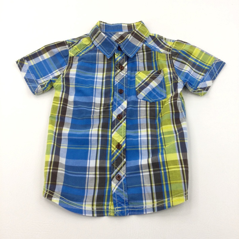 Blue, Grey & Yellow Checked Cotton Shirt - Boys 5-6 Years