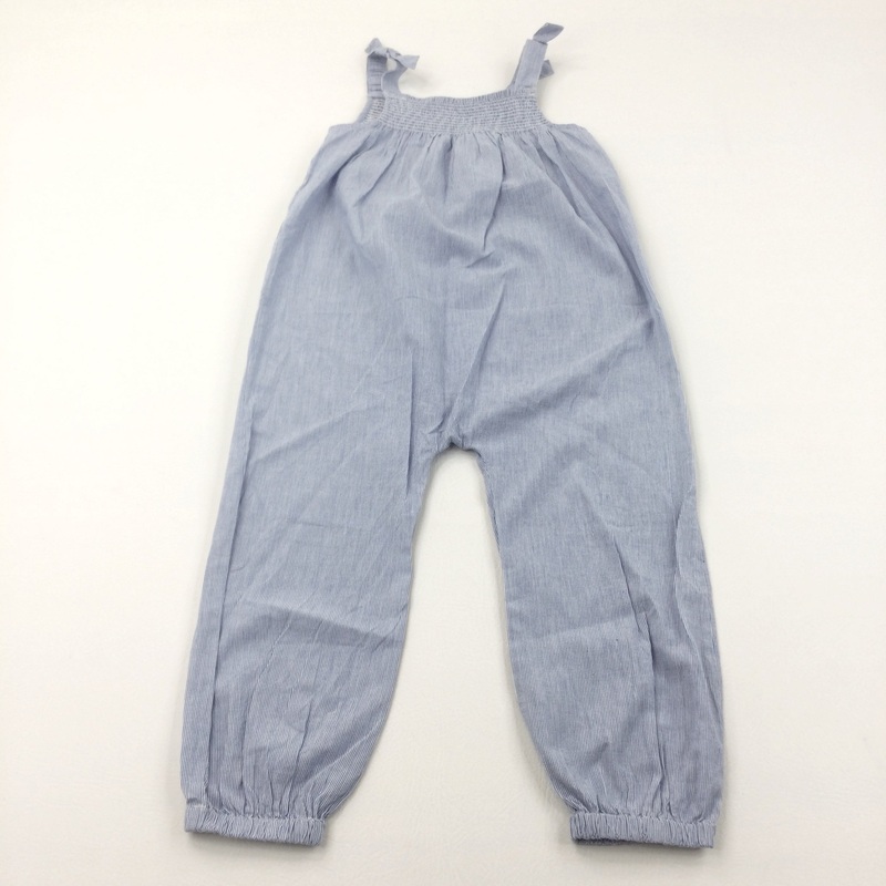 Blue & White Striped Cotton Jumpsuit - Girls 4-5 Years