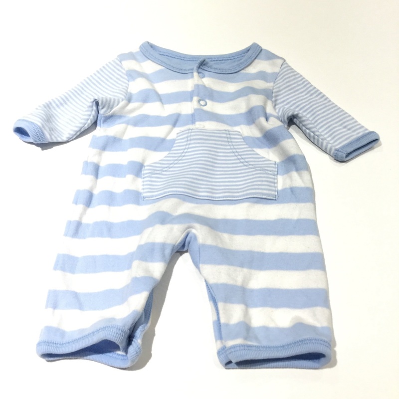 Blue & White Striped Long Sleeve Jersey Romper - Boys Newborn