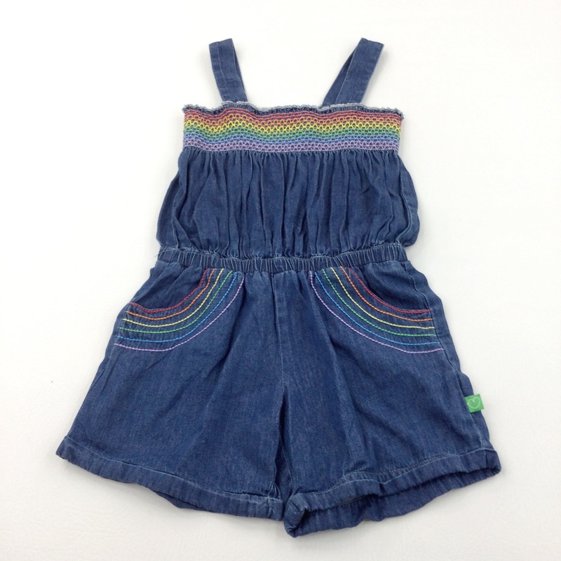 Colourful Stitching Mid Blue Lightweight Denim Playsuit - Girls 5-6 Years