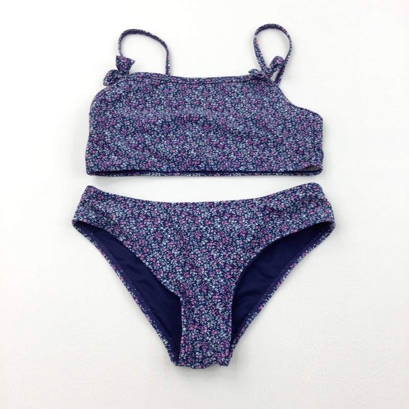 Flowers Pink & Navy Bikini / Swimming Costume - Girls 7-8 Years
