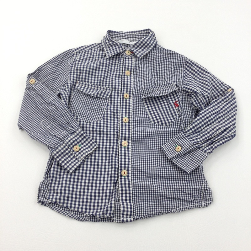 Hare Motif Blue & White Checked Cotton Shirt - Boys 4-5 Years
