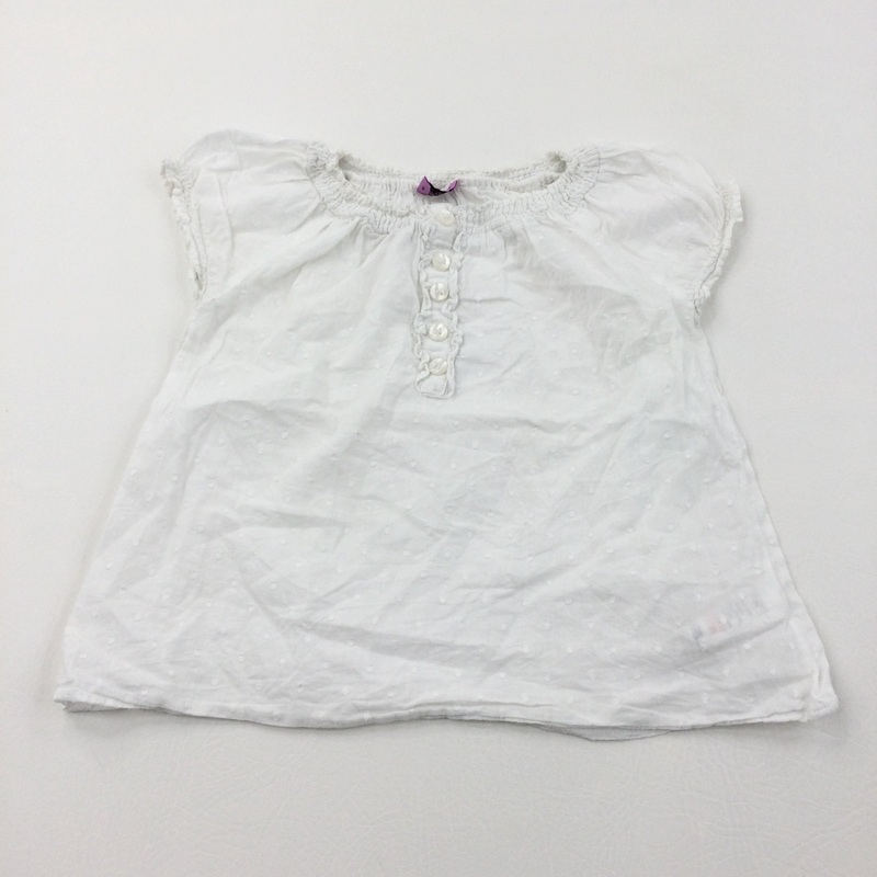 Patterned White Cotton Blouse - Girls 3-4 Years