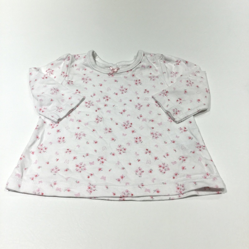 Pink Flowers & Butterflies White Long Sleeve Top - Girls Newborn