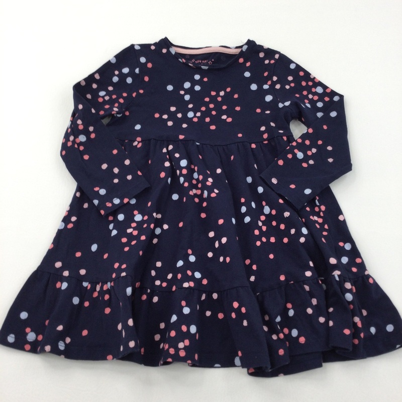 Spotty Pink & Navy Jersey Dress - Girls 3-4 Years