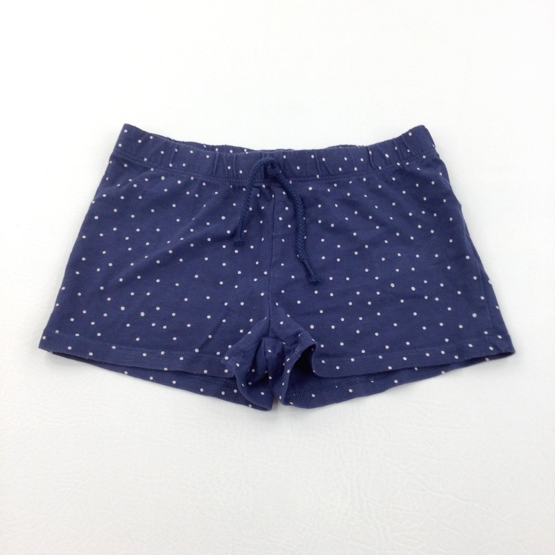 Spotty White & Navy Lightweight Jersey Shorts - Girls 4-5 Years