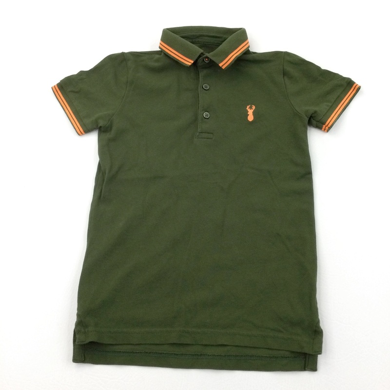 Stag Motif Neon Orange & Dark Green Polo Shirt - Boys 5 Years