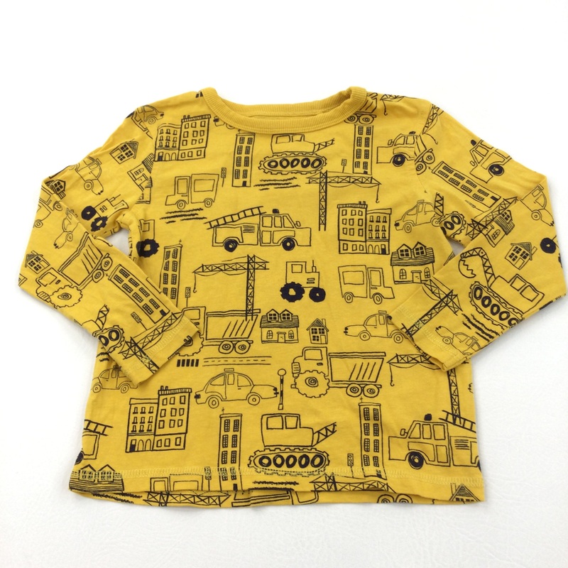 Vehicles & Cranes Golden Yellow Long Sleeve Top - Boys 3-4 Years