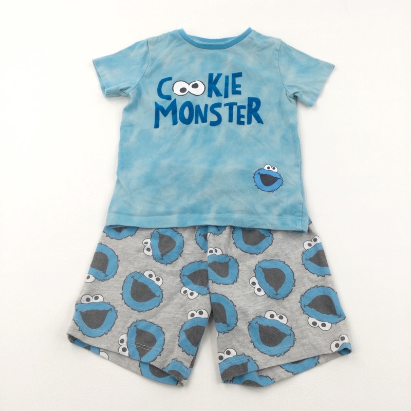 'Cookie Monster' Blue & Grey Short Pyjamas - Boys 2-3 Years