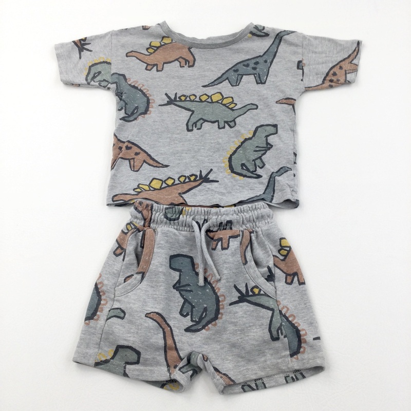 Dinosaurs Grey T-Shirt & Jersey Shorts Set - Boys 18-24 Months