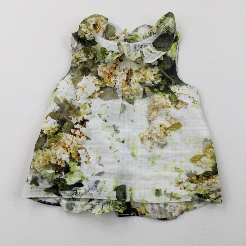 Flowers Green & White Cotton Sleeveless Blouse - Girls 12-18 Months