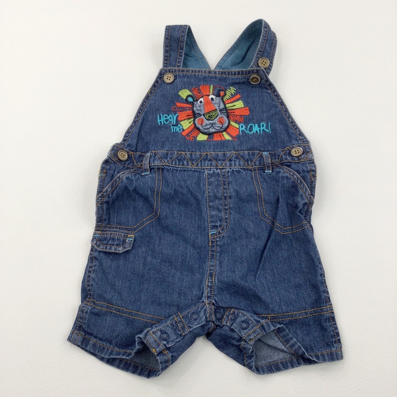 'Hear Me Roar' Lion Appliqued Denim Short Dungarees - Boys 18-24 Months