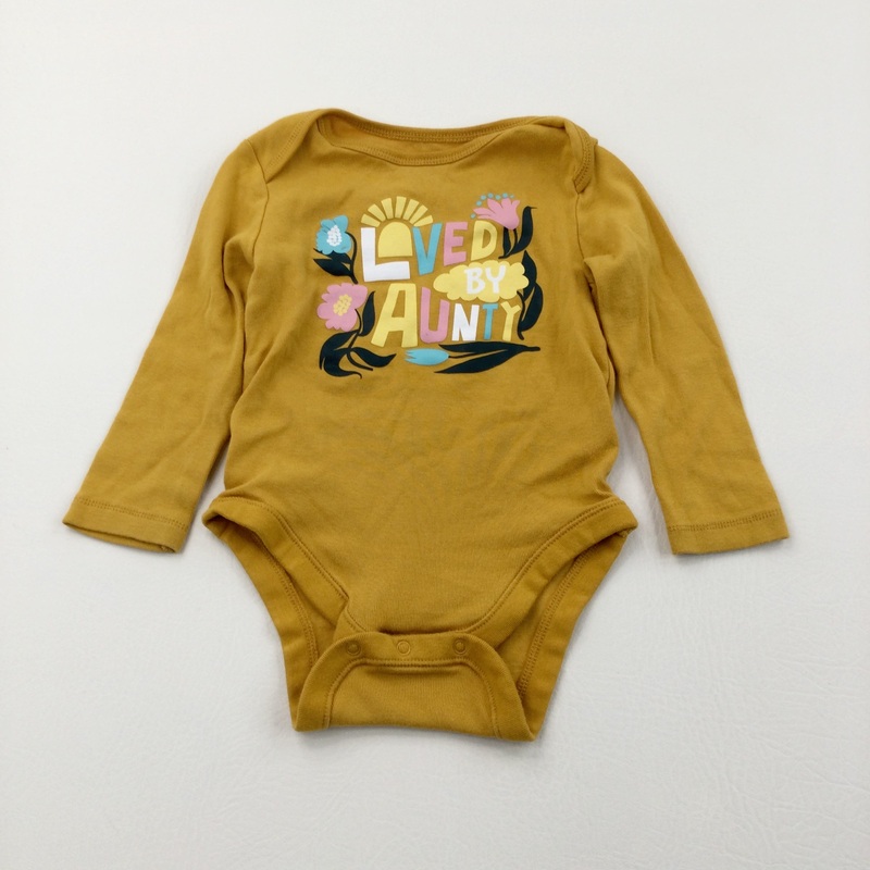 'Loved By Aunty' Mustard Yellow Long Sleeve Bodysuit - Girls 18-24 Months