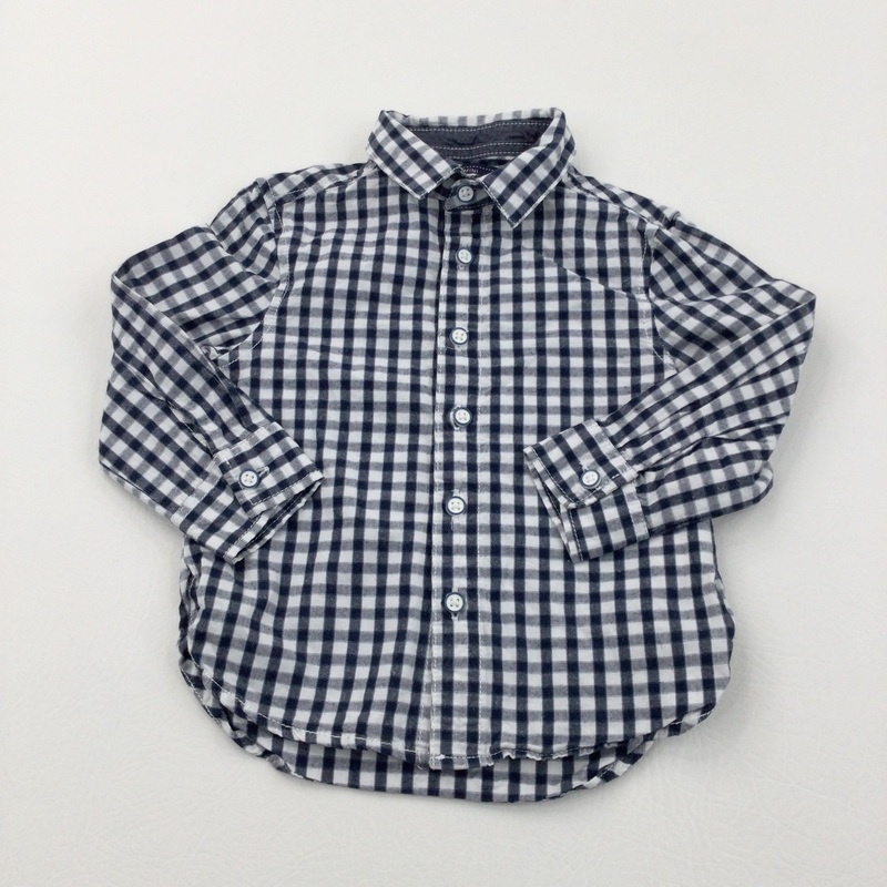 Navy & White Checked Cotton Shirt - Boys 12-18 Months