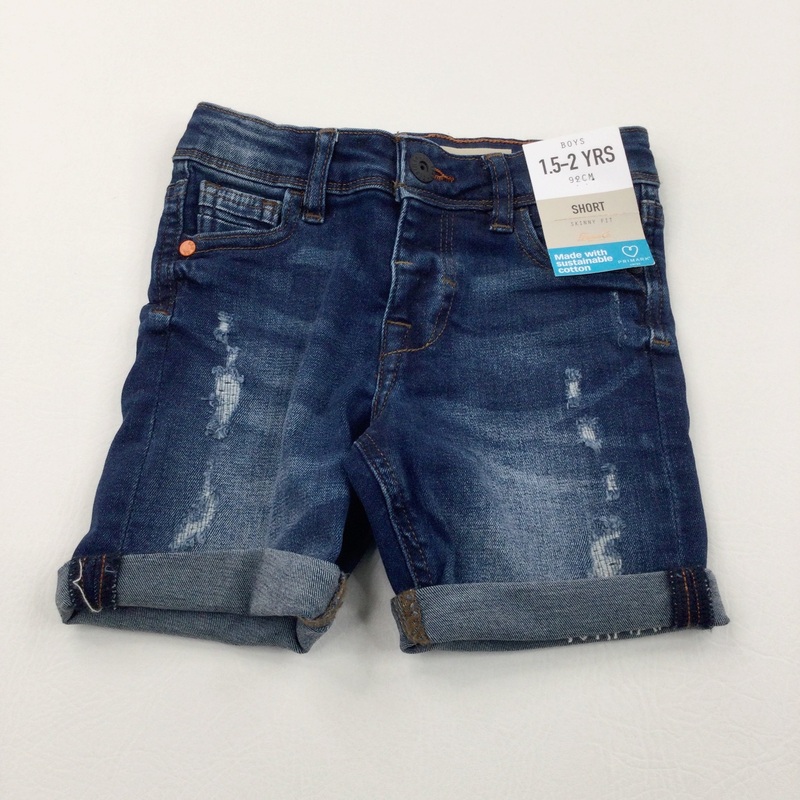 **NEW** Distressed Dark Blue Denim Shorts with Adjustable Waistband - Boys 18-24 Months