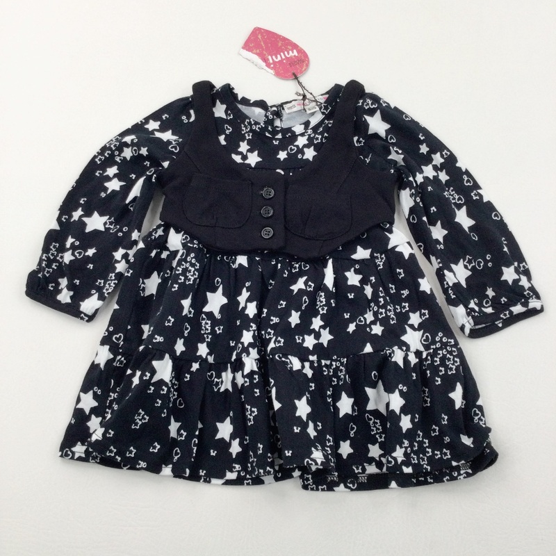 **NEW** Mini Limited Stars Black & White Jersey Dress & Waistcoat Set - Girls 9-12 Months