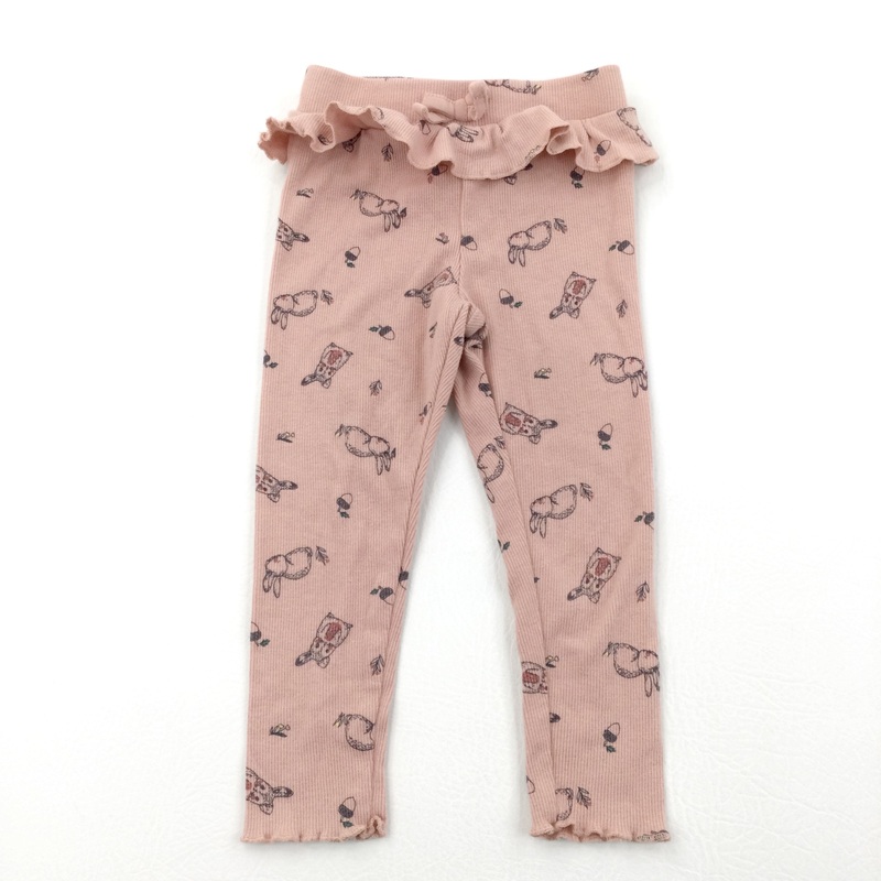 Rabbits & Acorns Pink Ribbed Leggings with Frill Detail - Girls 18-24 Months
