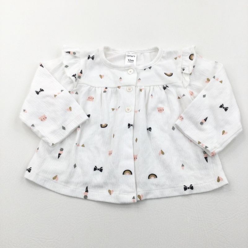 Rainbows & Cats White Cotton Blouse - Girls 12 Months