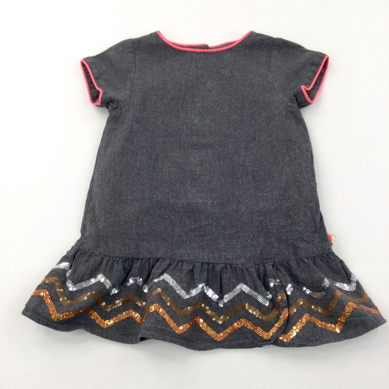 Sequins Appliqued Grey & Neon Pink Midweight Dress - Girls 2 Years