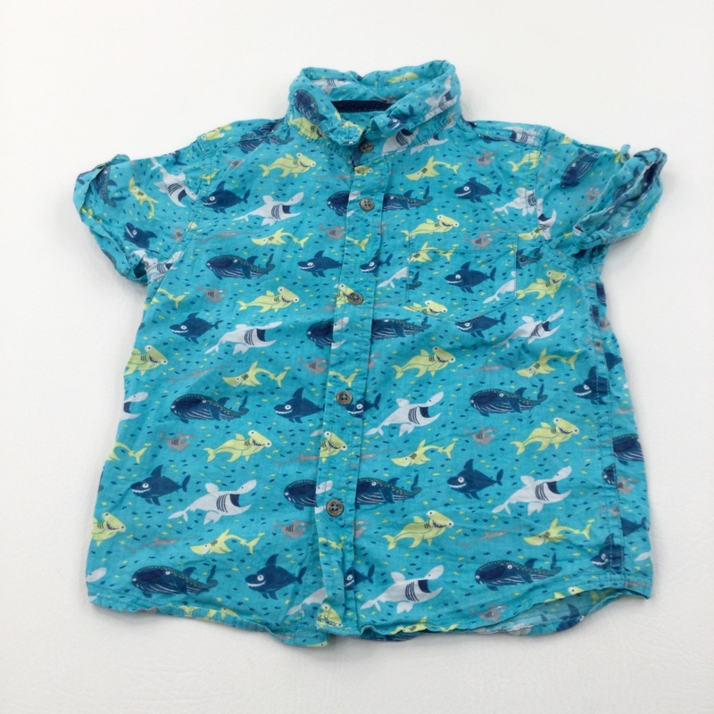 Sharks Blue Cotton Shirt - Boys 2-3 Years