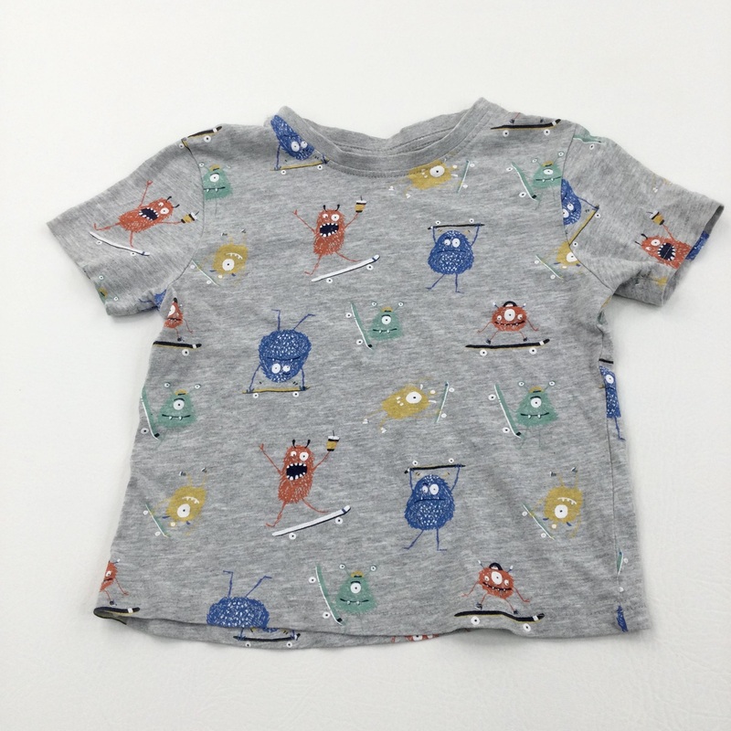 Skateboarding Monsters Grey T-Shirt - Boys 2-3 Years