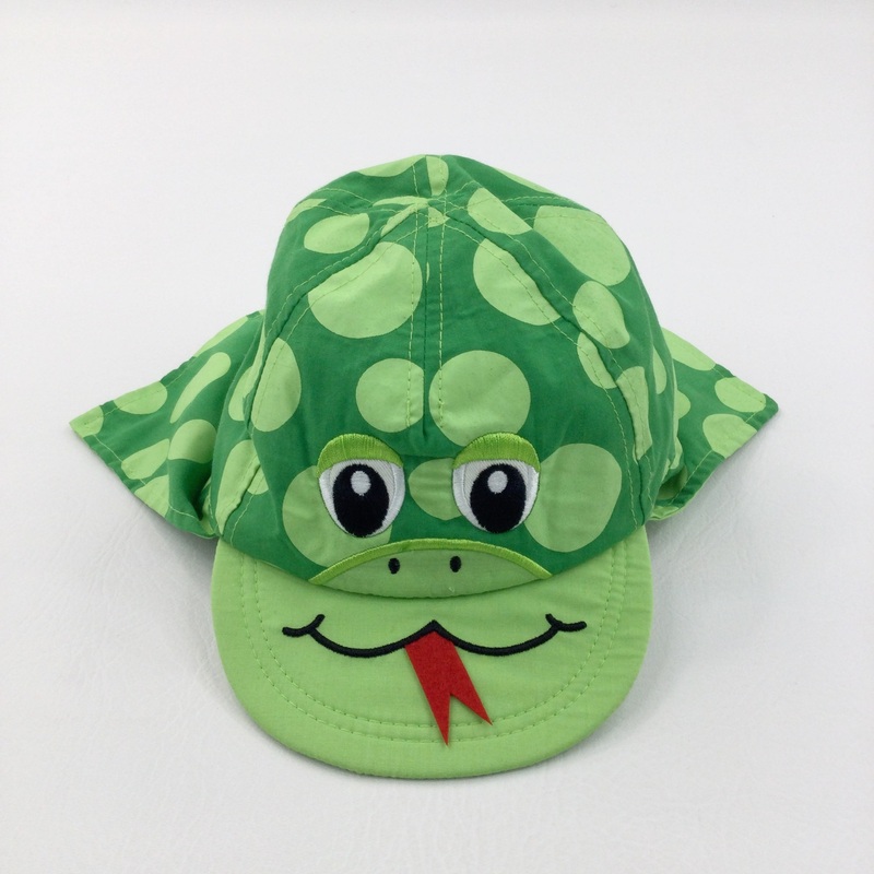 Snake Face & Tongue Spotty Green Cotton Sun Hat with Neck Protector - Boys/Girls 1-3 Years