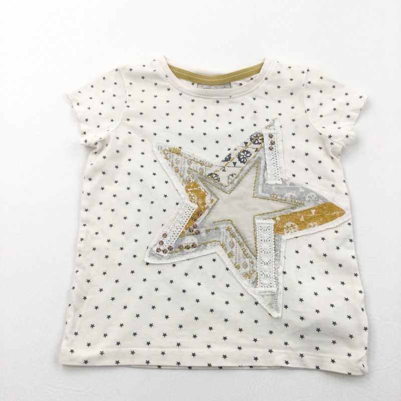 Star Embroidered Cream & Grey T-Shirt - Girls 12-18 Months