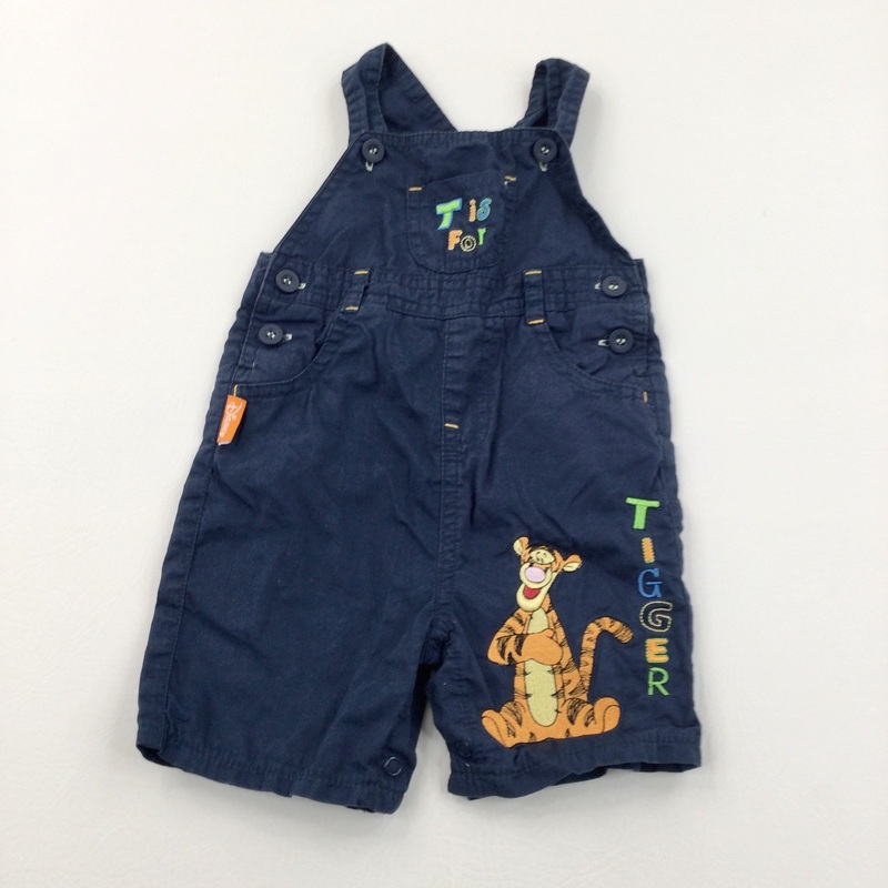 'T Is For Tigger' Embroidered Navy Cotton Short Dungarees - Boys 9-12 Months