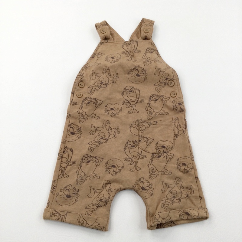 Taz Brown Jersey Short Dungarees - Boys 12-18 Months